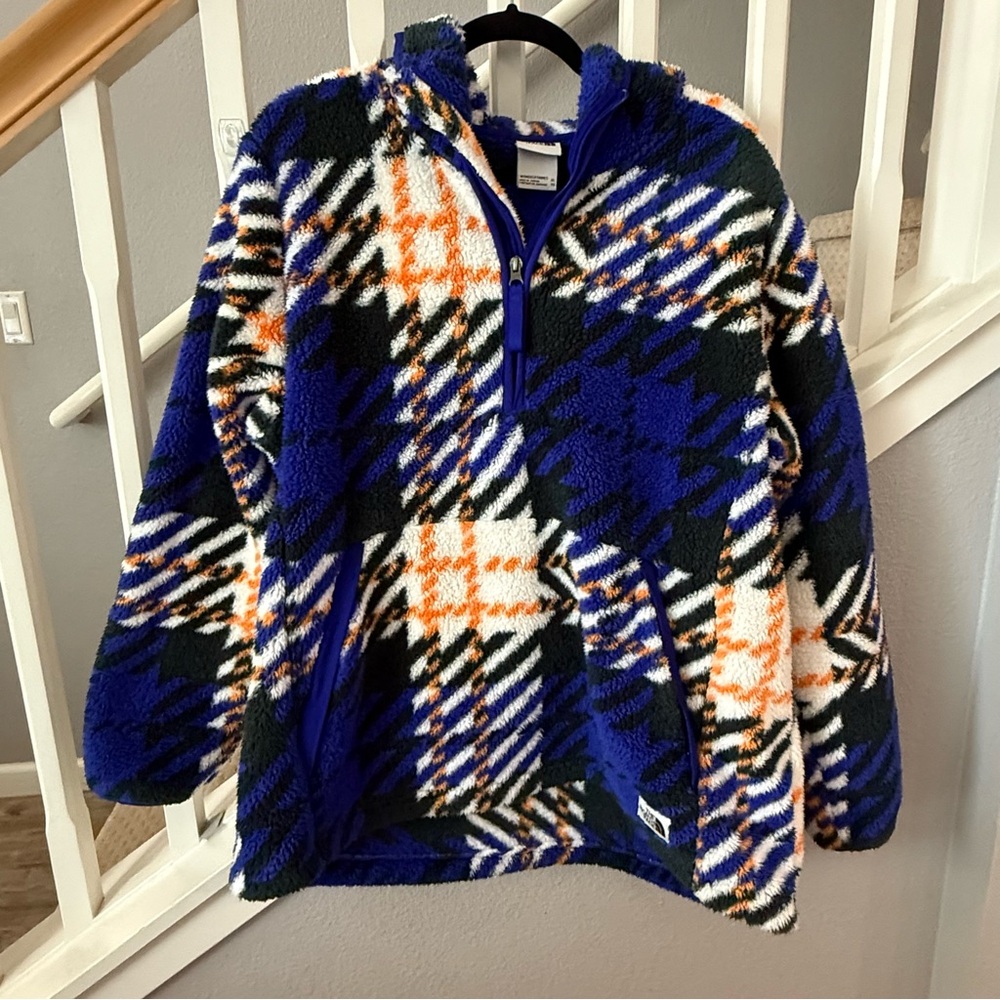 Women’s The North Face Fleece Teddy Pullover 1/4 Zip Plaid Size: XL